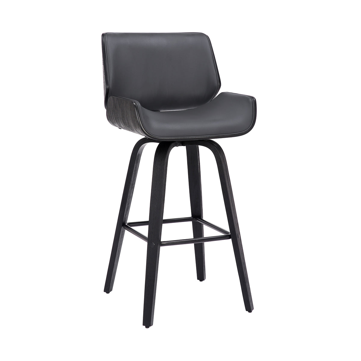 38" Gray Faux Leather And Iron Swivel Counter Height Bar Chair
