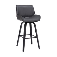 38" Gray Faux Leather And Iron Swivel Counter Height Bar Chair