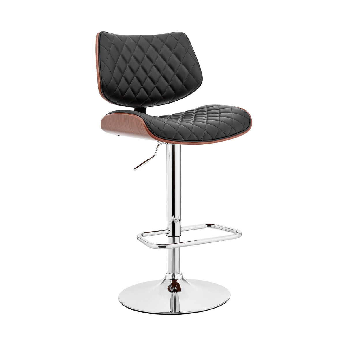 45" Black Faux Leather Walnut And Iron Swivel Adjustable Height Bar Chair