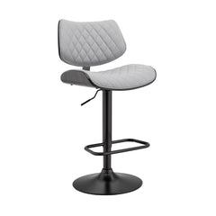 45" Gray Faux Leather And Iron Swivel Adjustable Height Bar Chair