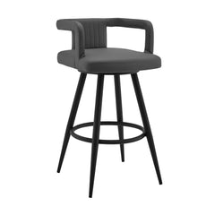 37" Gray Faux Leather And Iron Swivel Low Back Bar Height Chair