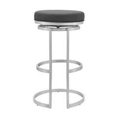30" Gray Faux Leather And Iron Swivel Backless Bar Height Chair