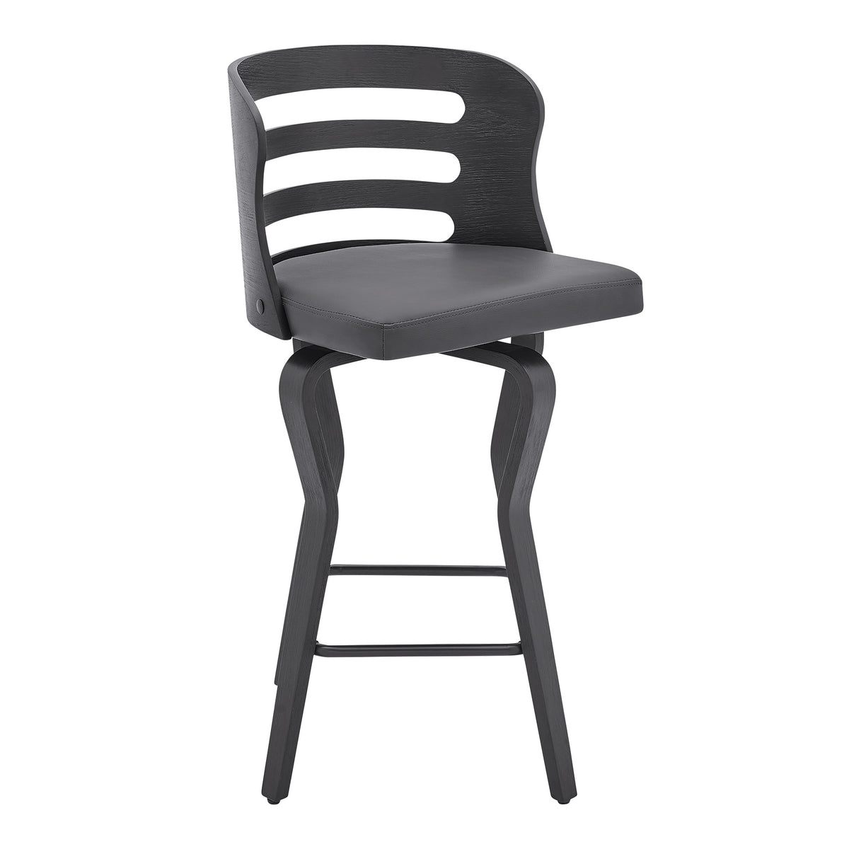 35" Gray Faux Leather And Iron Swivel Counter Height Bar Chair