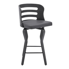 35" Gray Faux Leather And Iron Swivel Counter Height Bar Chair