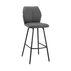 42" Gray Faux Leather And Iron Bar Height Chair