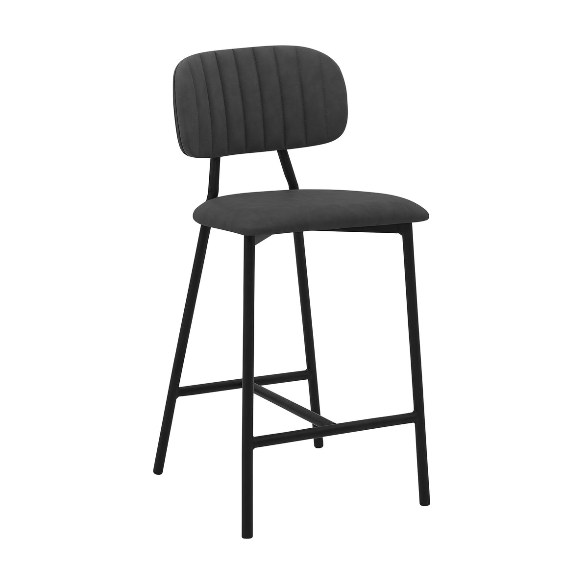 37" Gray Faux Leather And Iron Low Back Counter Height Bar Chair