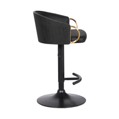40" Black Faux Leather And Gold Swivel Low Back Adjustable Height Bar Chair With Footrest