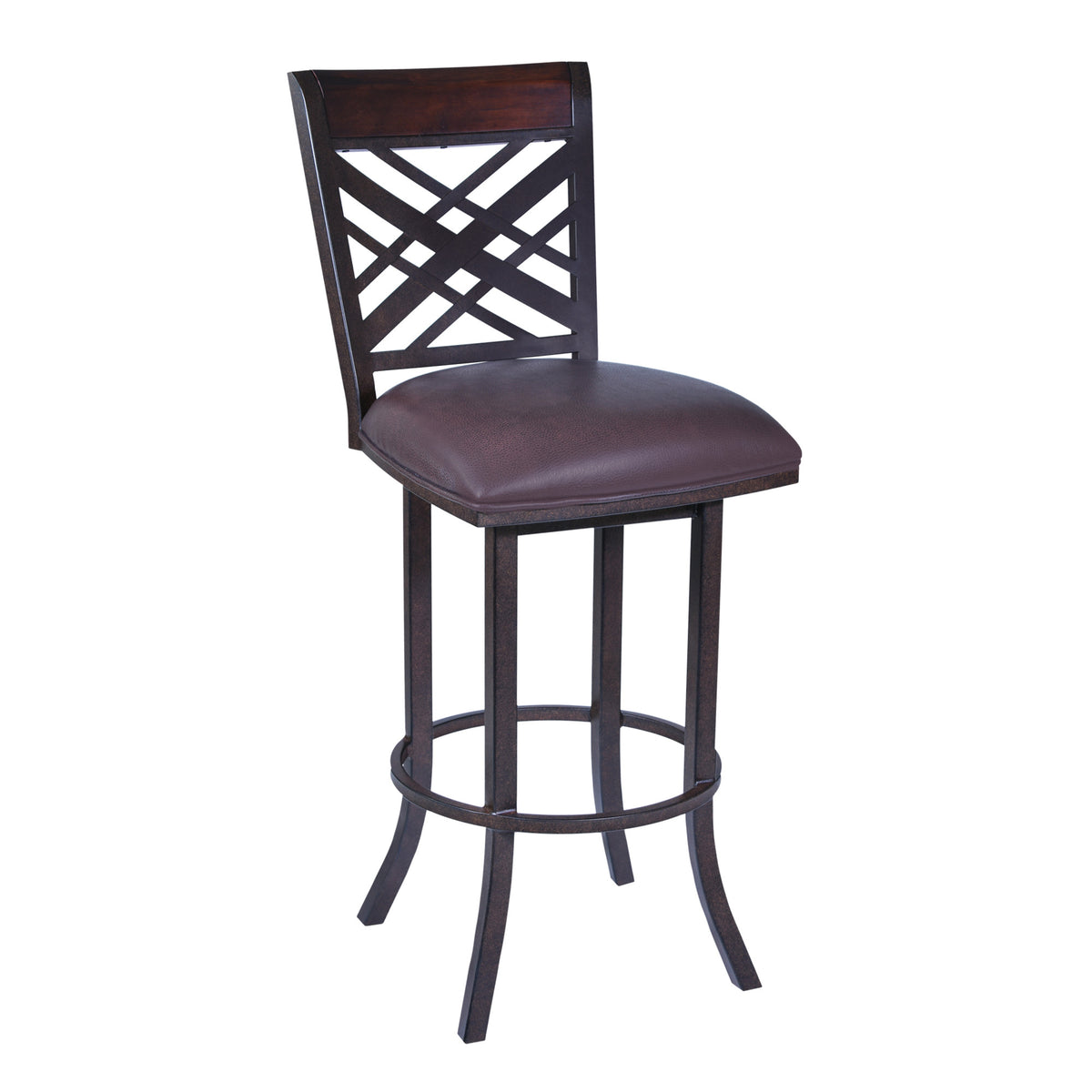 45" Brown Faux Leather And Iron Bar Height Chair