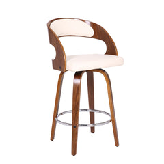 37" Cream And Brown Faux Leather And Iron Swivel Low Back Counter Height Bar Chair With Footrest