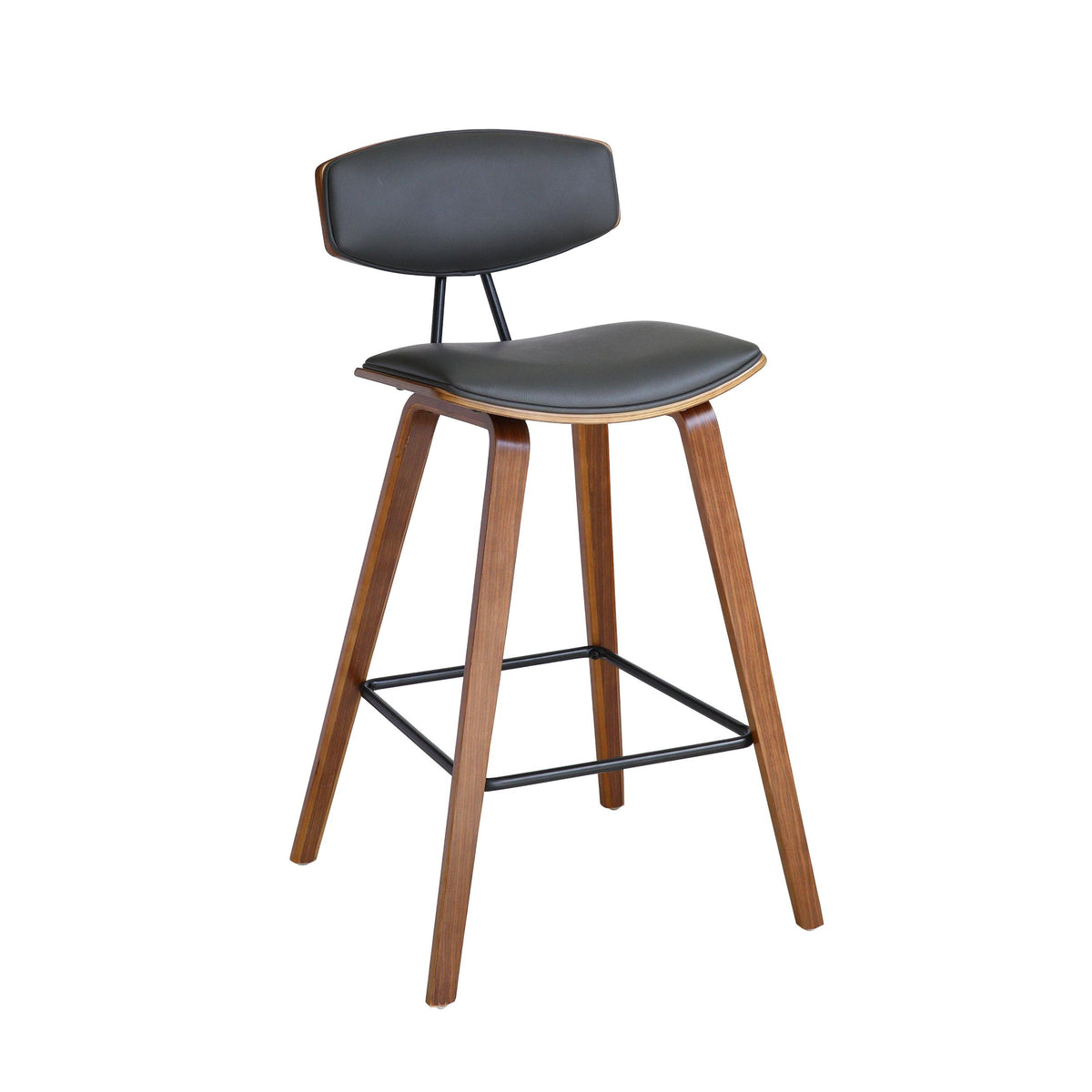36" Gray And Brown Iron Low Back Counter Height Bar Chair With Footrest