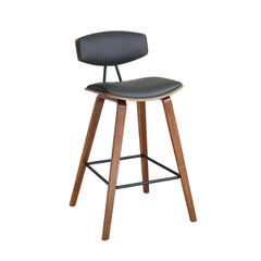 36" Gray And Brown Iron Low Back Counter Height Bar Chair With Footrest