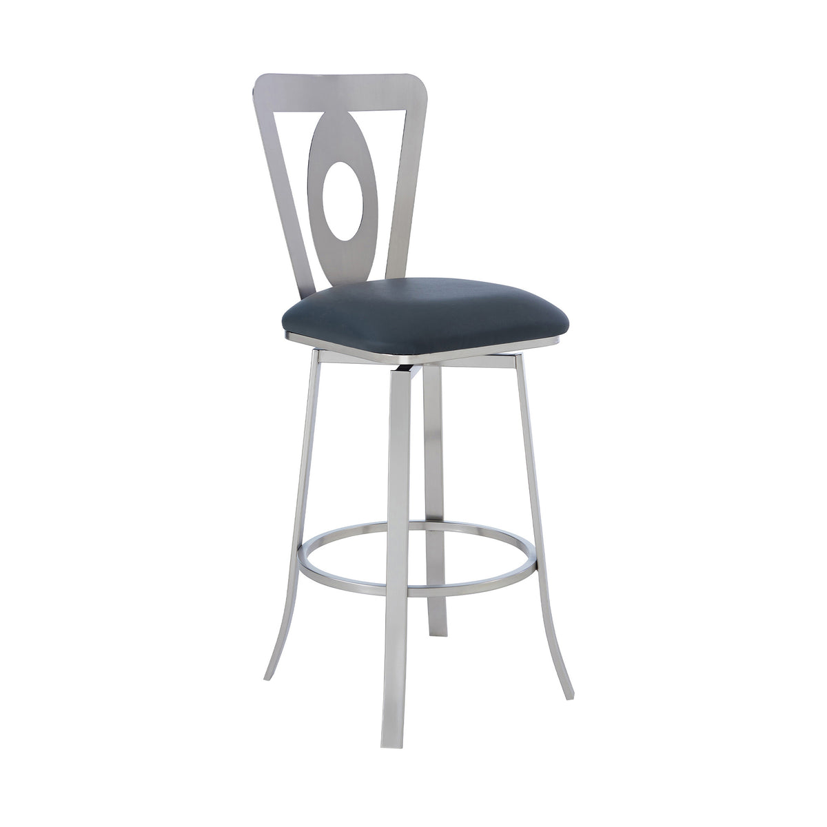 46" Gray Faux Leather And Iron Swivel Bar Height Chair