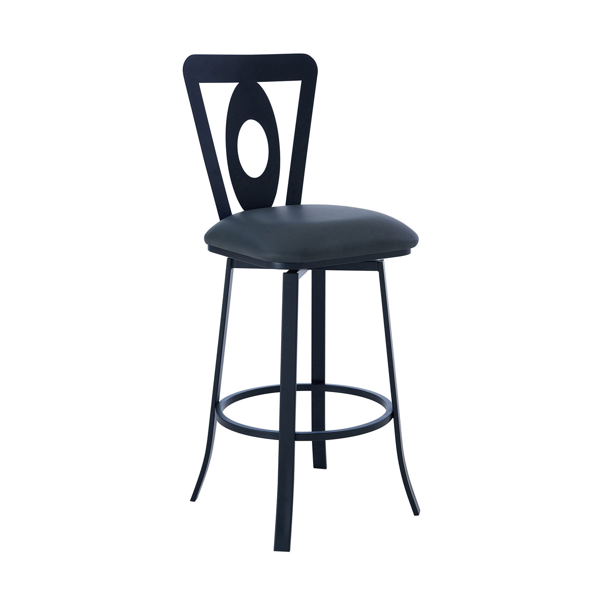 42" Gray Faux Leather And Iron Swivel Counter Height Bar Chair