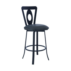 42" Gray Faux Leather And Iron Swivel Counter Height Bar Chair