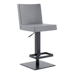 44" Gray Faux Leather And Iron Swivel Adjustable Height Bar Chair