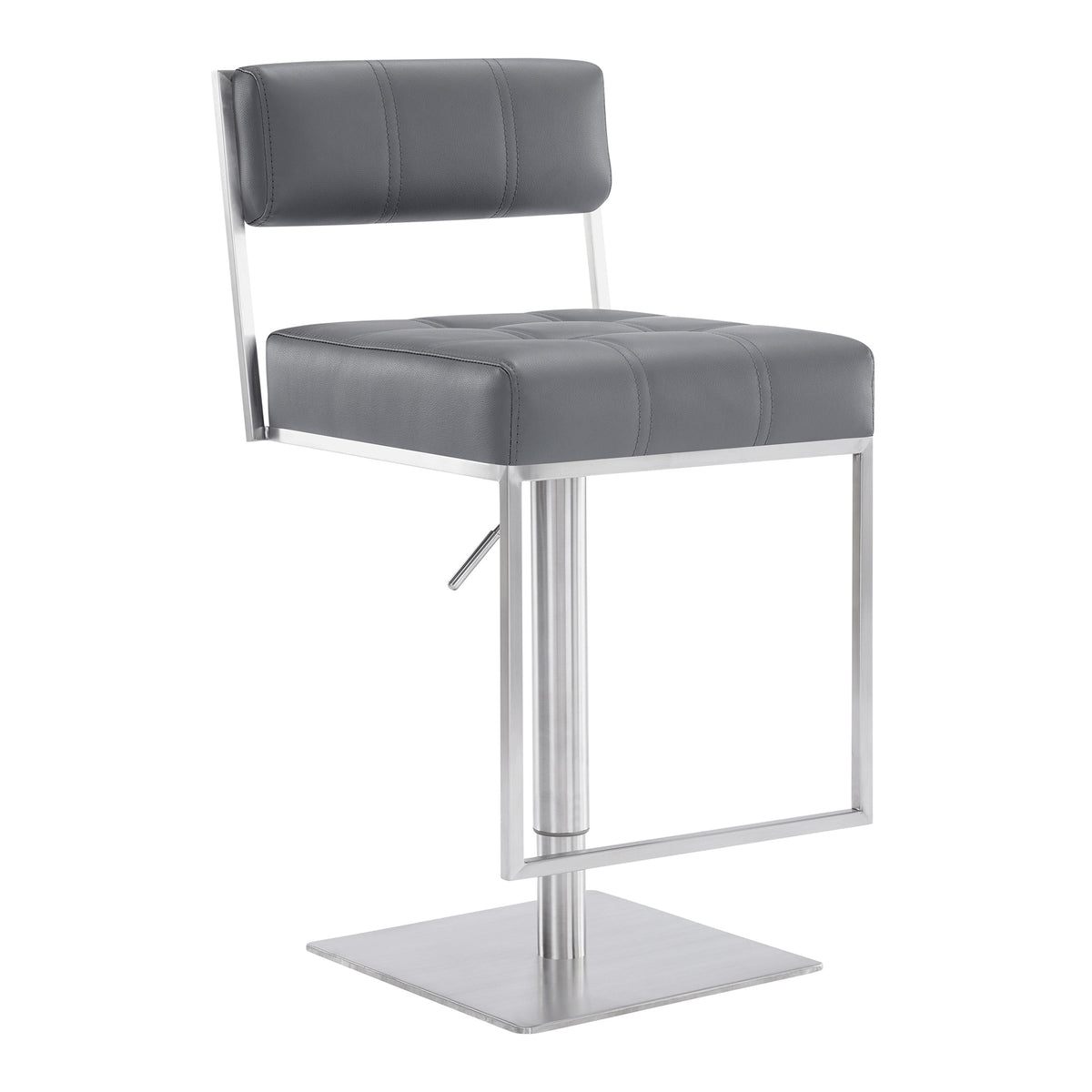 44" Gray Faux Leather And Iron Swivel Adjustable Height Bar Chair