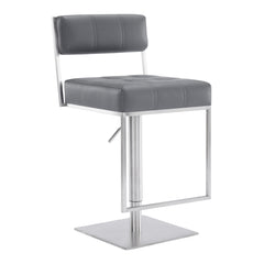 44" Gray Faux Leather And Iron Swivel Adjustable Height Bar Chair
