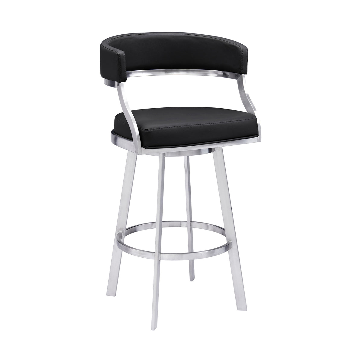 38" Black Faux Leather And Iron Swivel Counter Height Bar Chair