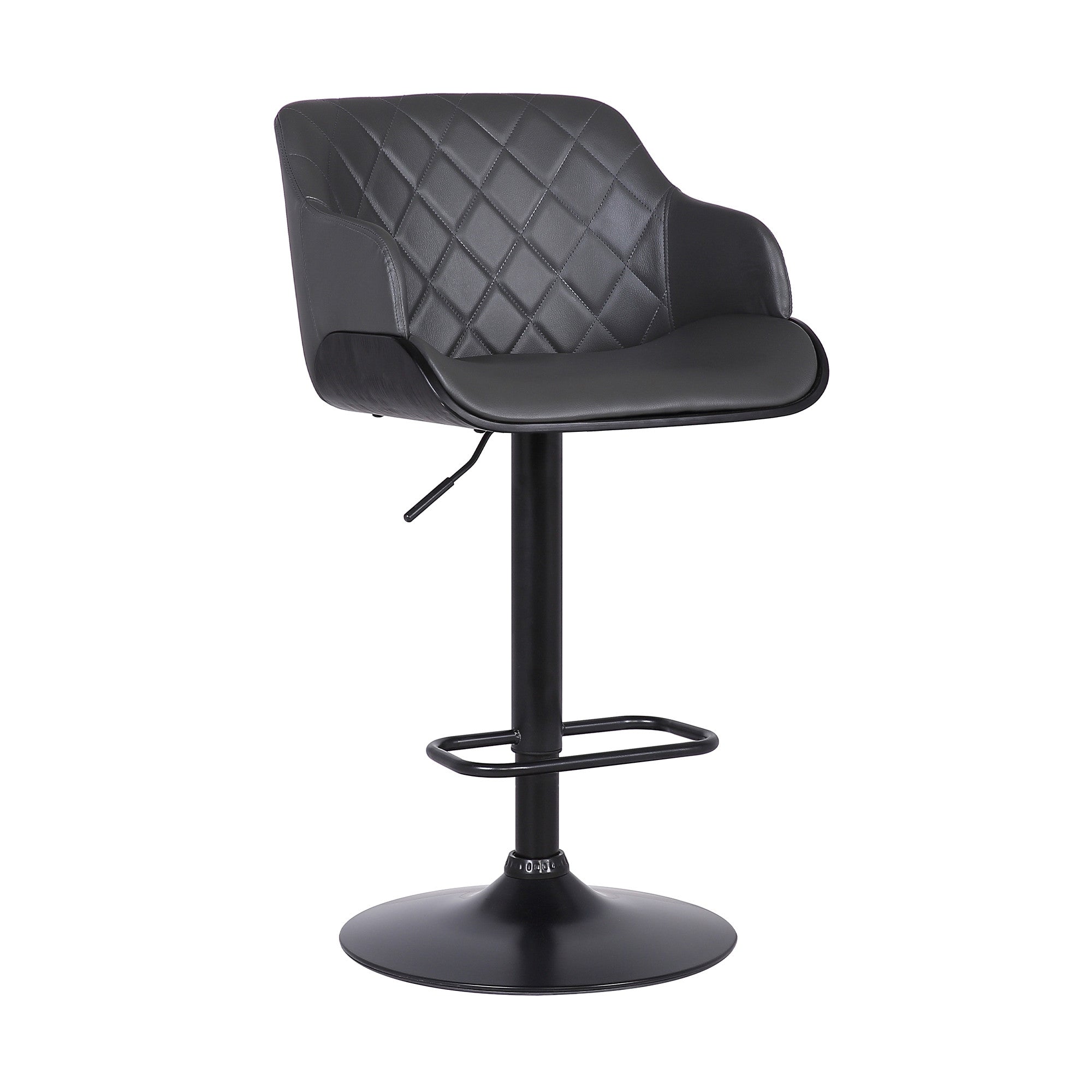 44" Gray Faux Leather And Iron Swivel Adjustable Height Bar Chair