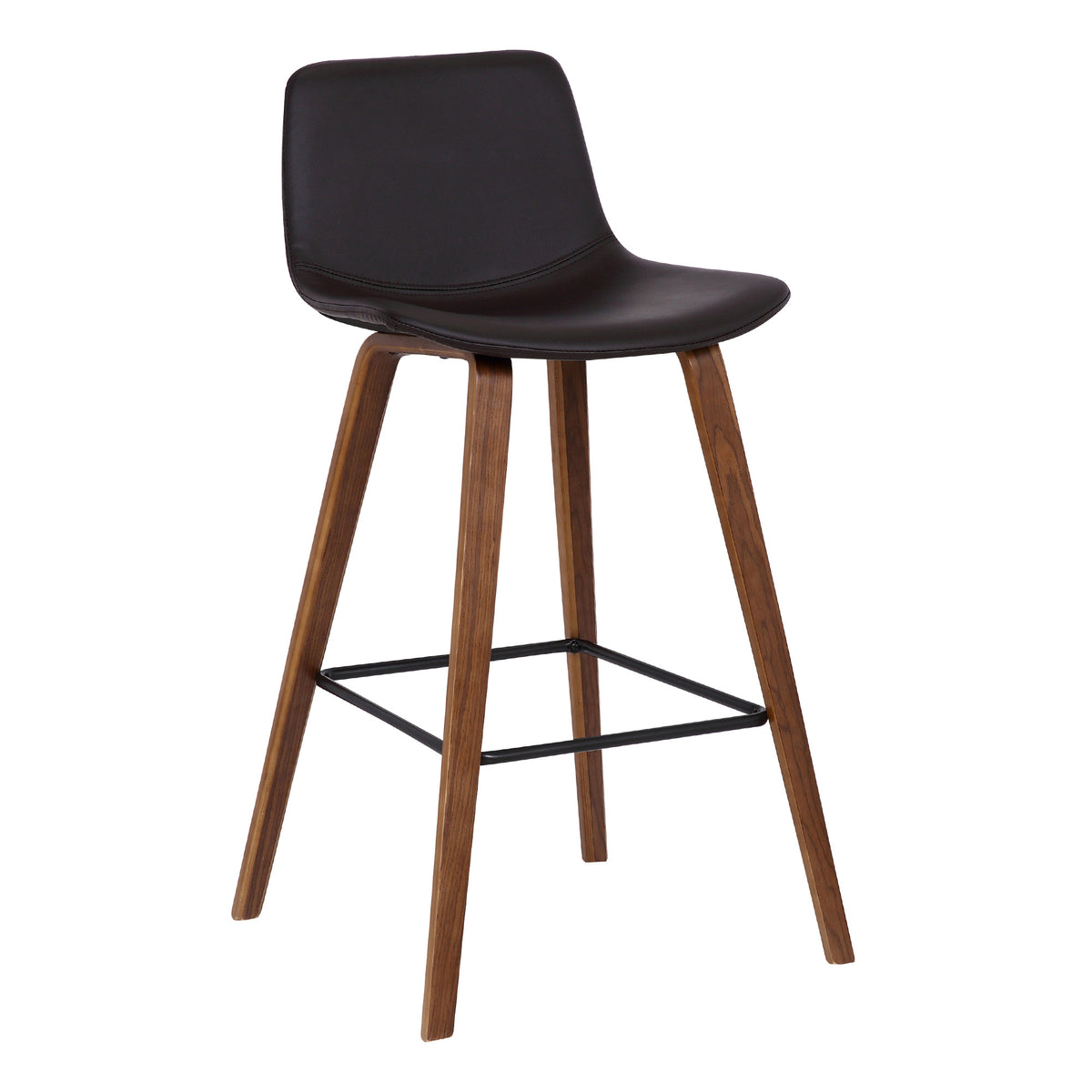 35" Brown Faux Leather And Iron Counter Height Bar Chair