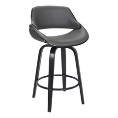 38" Gray Faux Leather And Iron Swivel Counter Height Bar Chair