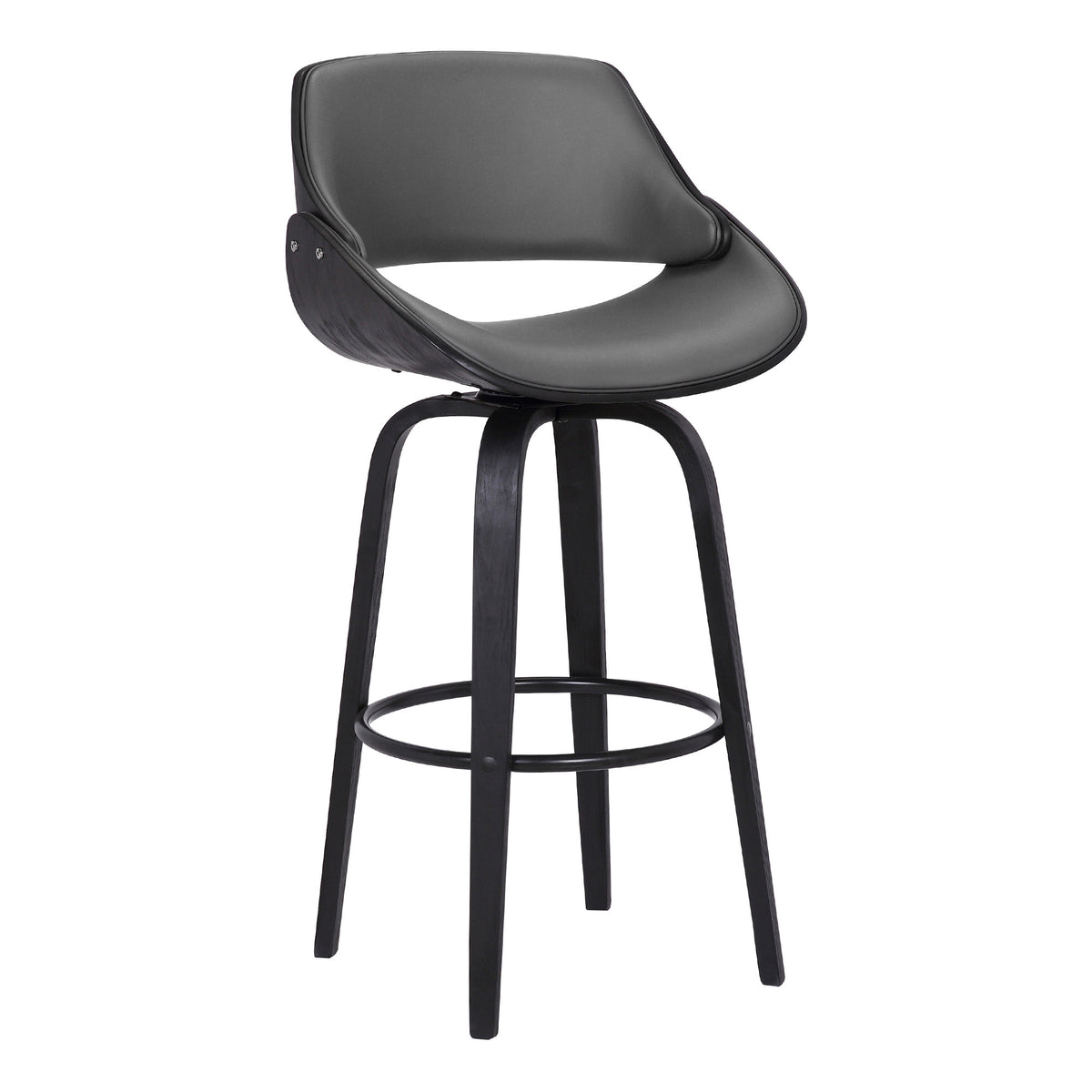 42" Gray Faux Leather And Iron Swivel Bar Height Chair