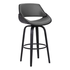 42" Gray Faux Leather And Iron Swivel Bar Height Chair