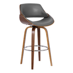 38" Gray Faux Leather And Iron Swivel Counter Height Bar Chair