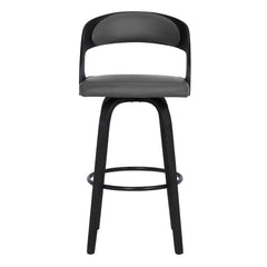 37" Gray Faux Leather And Iron Swivel Counter Height Bar Chair
