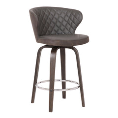 36" Brown Faux Leather And Iron Swivel Counter Height Bar Chair