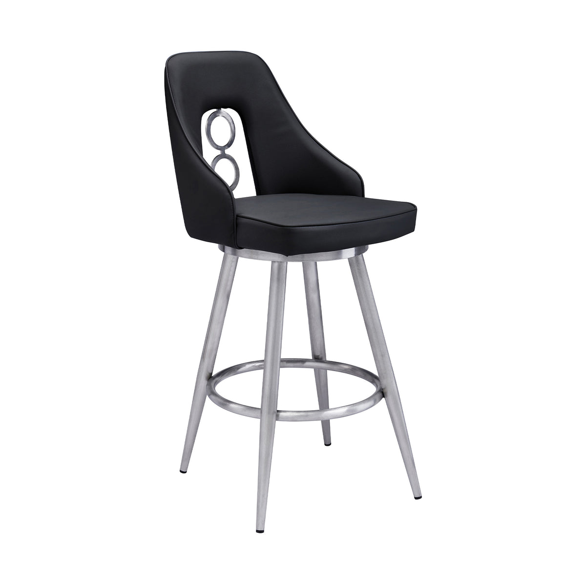 39" Black Faux Leather And Iron Swivel Counter Height Bar Chair