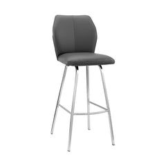 38" Gray Faux Leather And Iron Counter Height Bar Chair