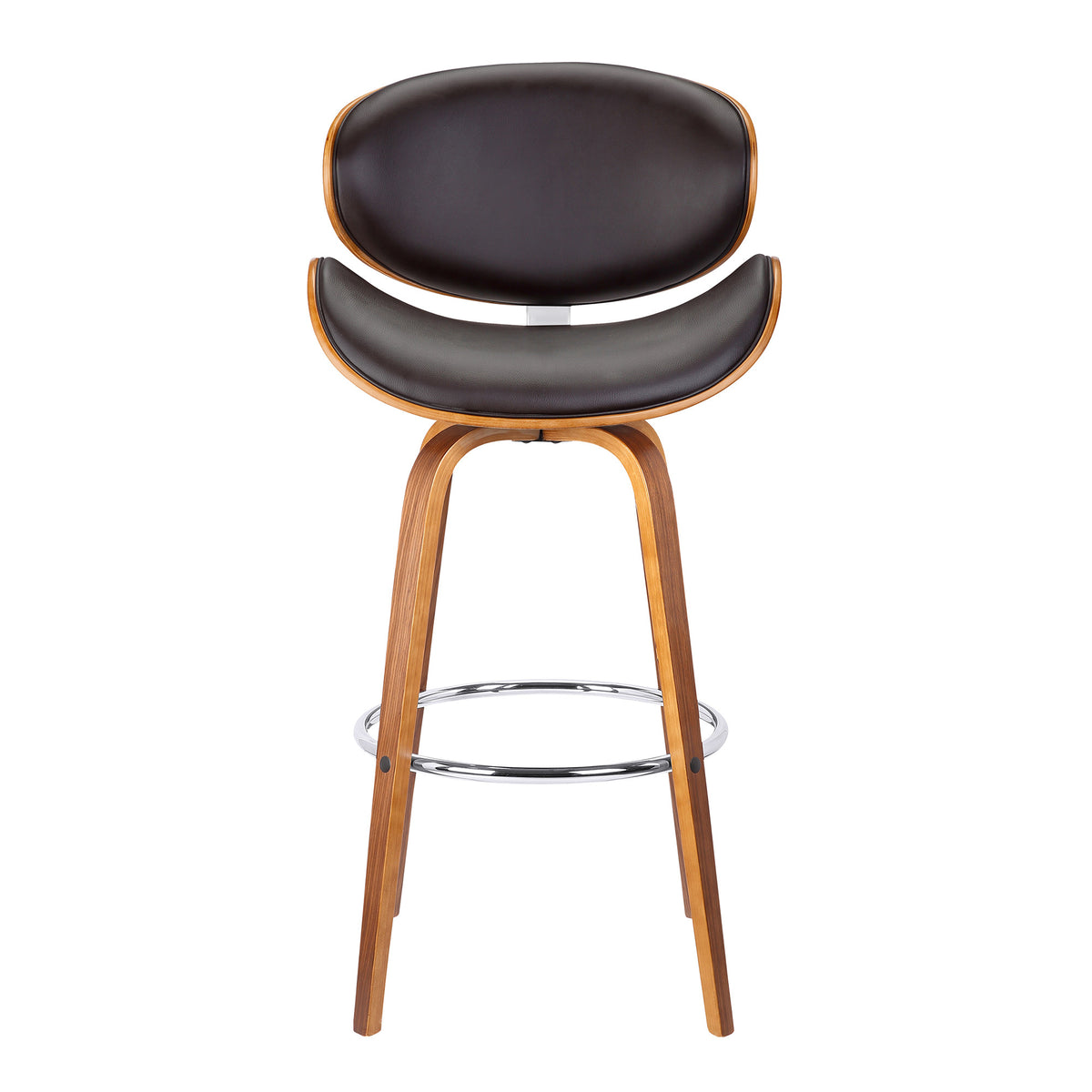 38" Brown Faux Leather And Iron Swivel Low Back Counter Height Bar Chair With Footrest