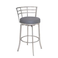 35" Gray Faux Leather And Iron Swivel Low Back Counter Height Bar Chair