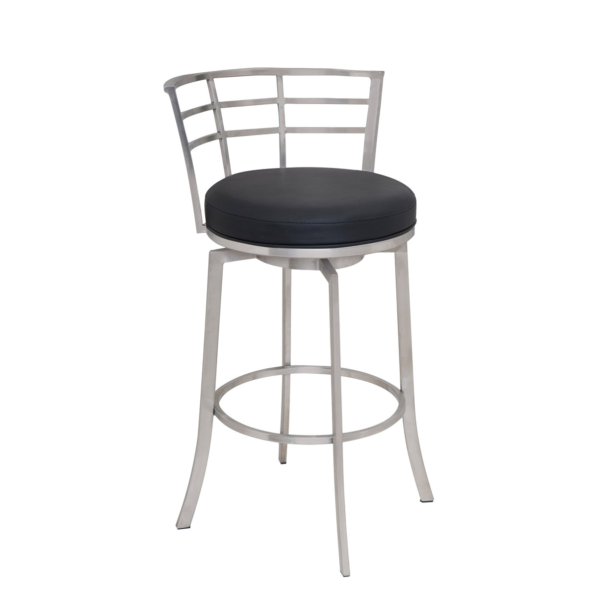 35" Black Faux Leather And Iron Swivel Low Back Counter Height Bar Chair