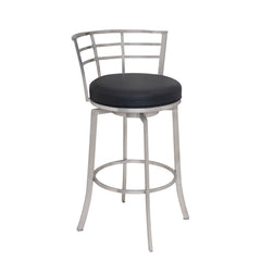35" Black Faux Leather And Iron Swivel Low Back Counter Height Bar Chair