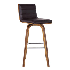35" Brown Solid Wood Swivel Low Back Counter Height Bar Chair With Footrest