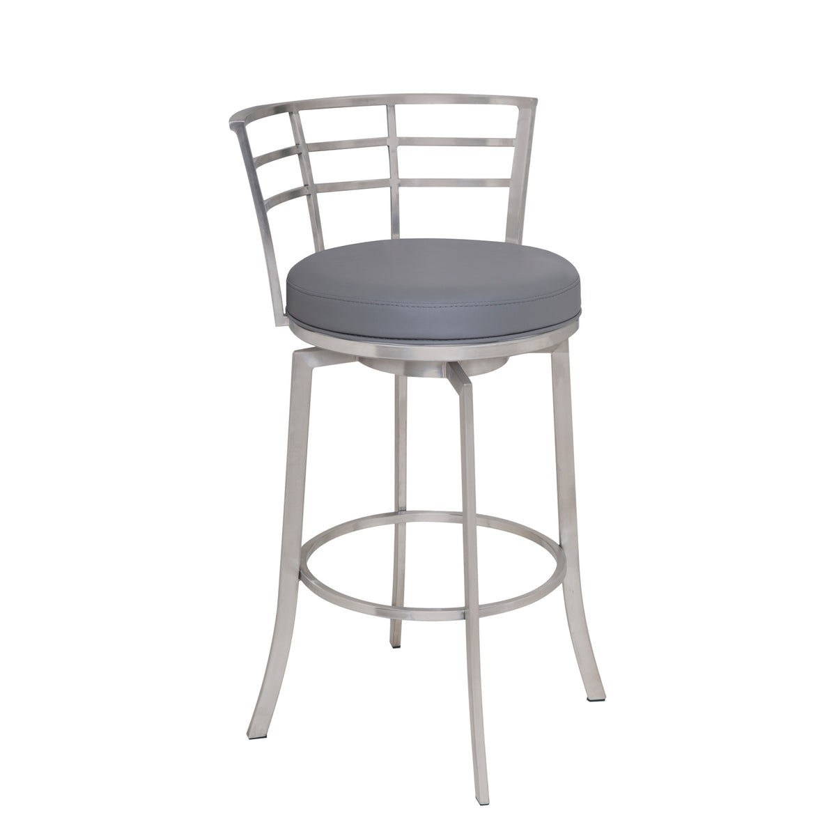 39" Gray Faux Leather And Iron Swivel Low Back Bar Height Chair