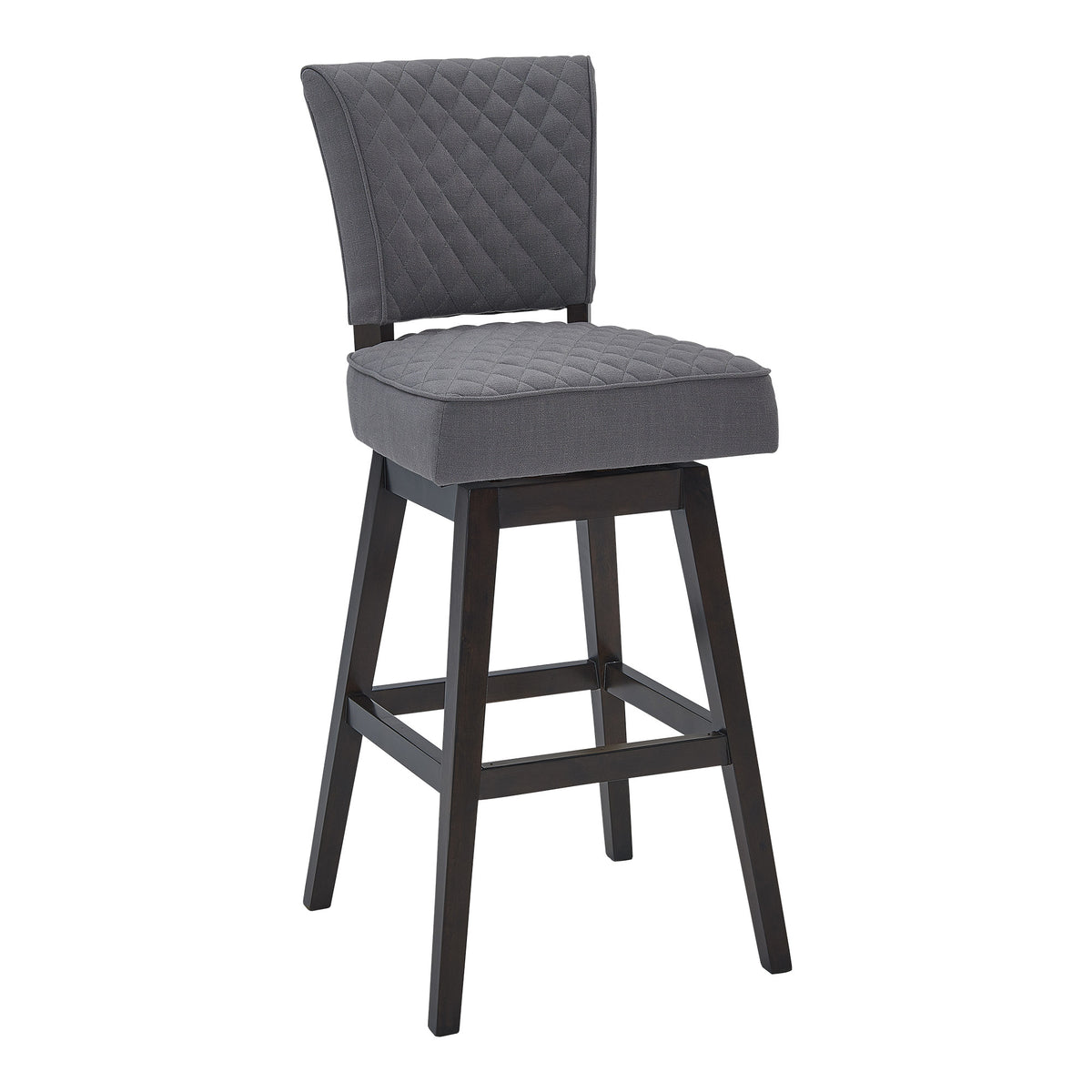 42" Gray Fabric and Dark Brown Solid Wood Swivel Counter Height Chair