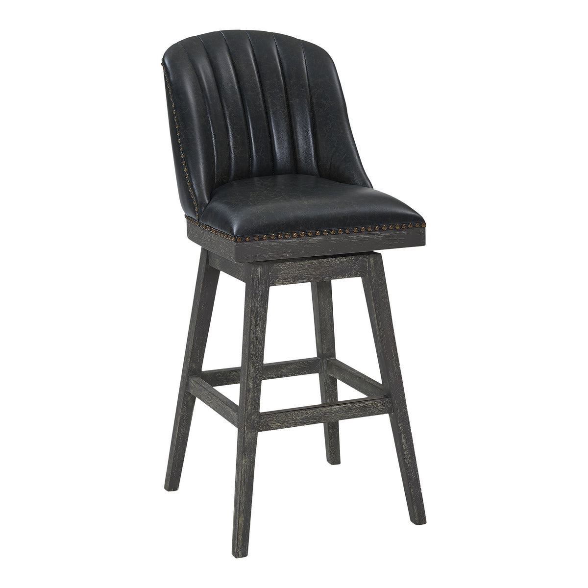 42" Brown Onyx Faux Leather And Solid Wood Swivel Bar Height Chair