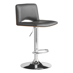42" Gray Faux Leather And Manufactured Wood Swivel Low Back Adjustable Height Bar Chair