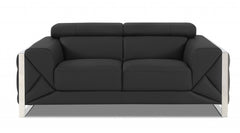 75" Dark Gray Italian Leather and Chrome Love Seat