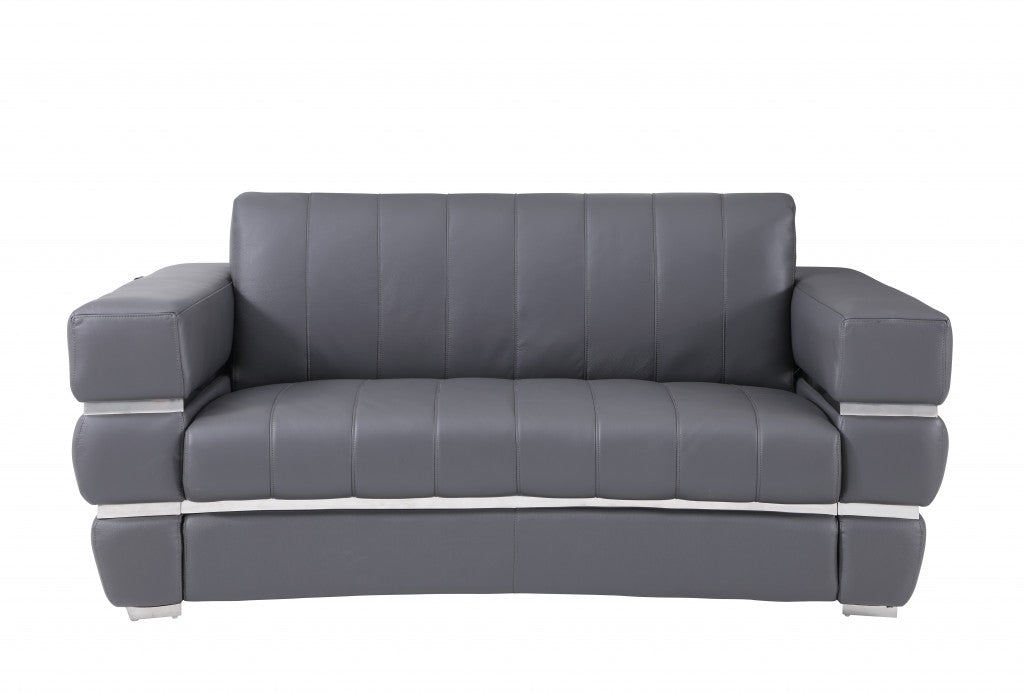 75" Dark Gray Italian Leather with Chrome Accents Love Seat