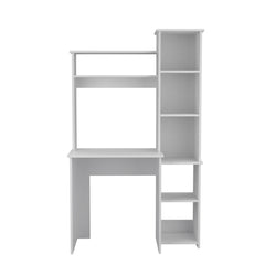 Modern White Office Desk with Storage Cabinet