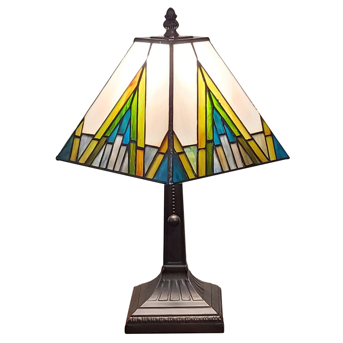 15" Tiffany White Yellow and Blue Mission Style Table Lamp