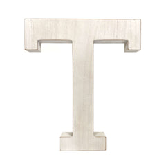 16" Distressed White Wash Wooden Initial Letter T Sculpture