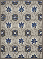 10' X 13' Grey And Blue Floral Non Skid Indoor Outdoor Area Rug