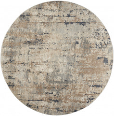 8 X 8' Beige And Grey Round Abstract Power Loom Non Skid Area Rug