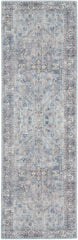 2' X 6' Light Grey And Blue Oriental Power Loom Distressed Washable Runner Rug