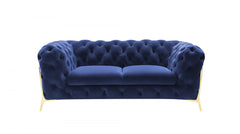 Glam 74" Blue Velvet And Gold Loveseat